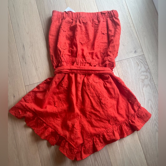 Loft beach line embroidered romper shorts strapless orange red NWT - Picture 5 of 8